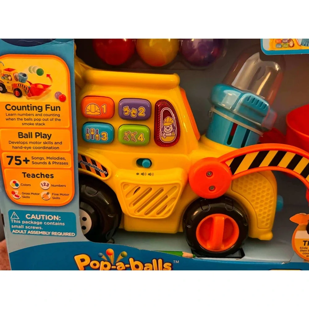 VTech Pop-a-Balls Push and Pop Bulldozer Toddler Learning Toy Yellow 12-36M